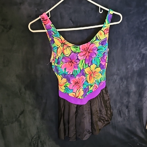 Vintage Sun Streal Floral One-Piece Swimsuit with Skirt - Picture 1 of 4